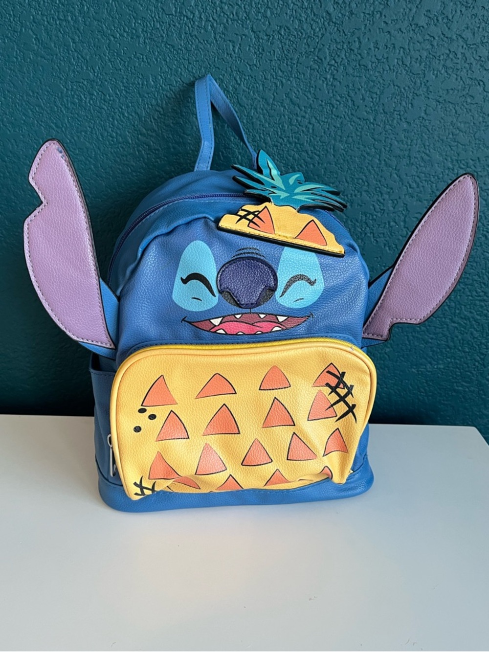 Disney Lilo & Stitch Faux Leather Backpack Purse Deluxe Travel Bag Pineapple